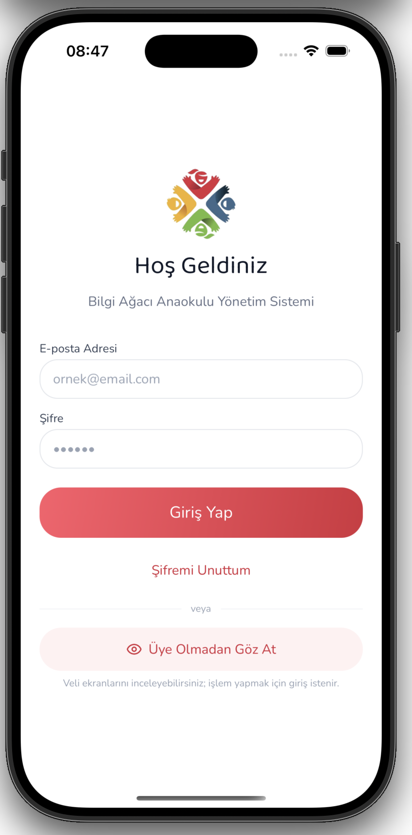 Bilgi Ağacı Mobil Uygulaması — Hoş Geldiniz Ekranı